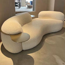 Muatkan imej ke dalam penonton Galeri, Karis Italian Curved Pea Fabric Sofa With Tray Table
