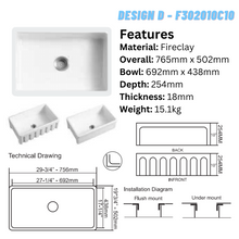 Load image into Gallery viewer, CAVARRO Fireclay Round &amp; Line Kitchen Sink [White] FG331810ND/FG3318T/FG361810/CF302010C/CF331910
