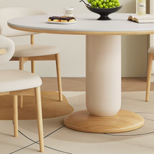 将图片加载到图库查看器，Barker Cream Sintered Stone Wood Base Round Dining Table
