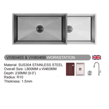 Muatkan imej ke dalam penonton Galeri, VULCANO SUS304 Stainless Steel Workstation [VW6046/VW8646/VW7546/VW8046]
