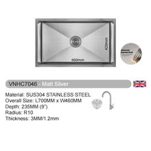 Muatkan imej ke dalam penonton Galeri, VULCANO SUS304 Stainless Steel Nano Sink Handmade Kitchen Sink [VNHC4046/VNHC5046/VNHC6046/VNHC7046/VNHC8046]
