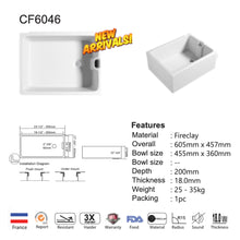 将图片加载到图库查看器，CAVARRO Fireclay CF6046 CF6040 CFS241810WS CFS271810WS
