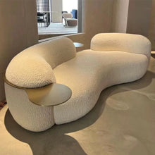 Muatkan imej ke dalam penonton Galeri, Karis Italian Curved Pea Fabric Sofa With Tray Table
