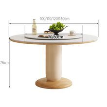 将图片加载到图库查看器，Barker Cream Sintered Stone Wood Base Round Dining Table
