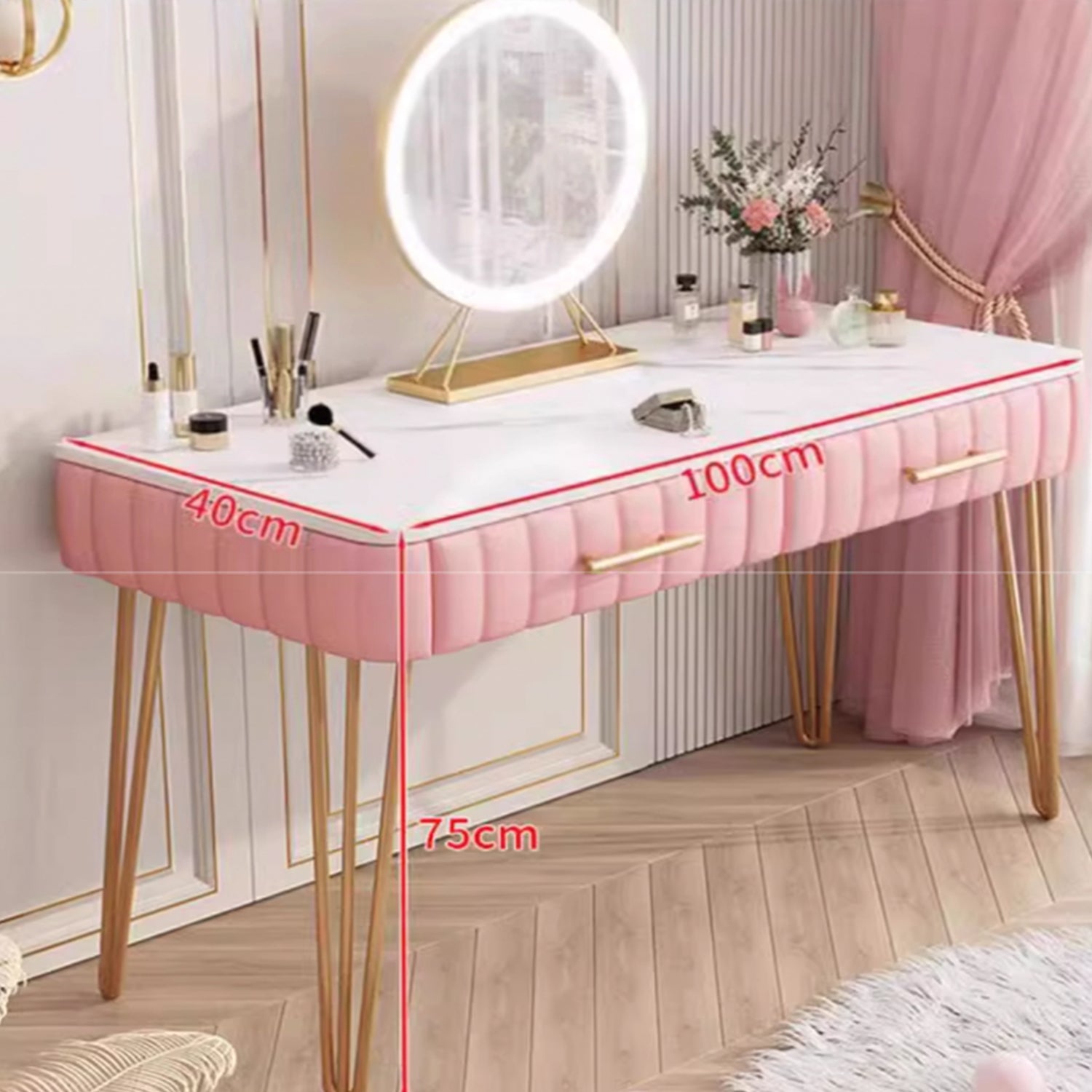 Marilyn Princess Style Gold Legs Dressing Table Set 0.6m to 1m Mirai Town PLT Marilyn Princess Style Gold Legs Dressing Table Set 0.6m to 1m Mirai Town PLT