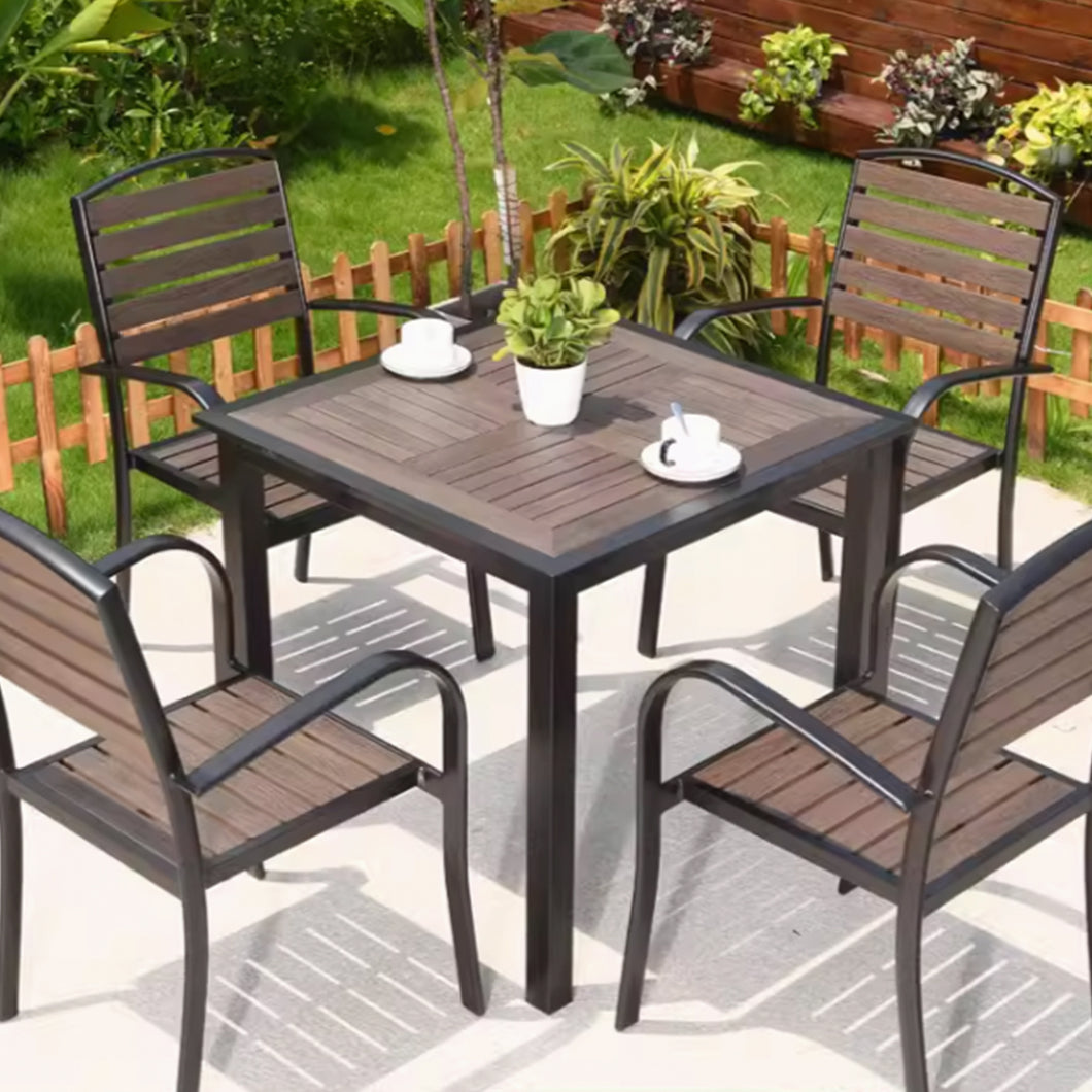 Leighton Wooden Metal Table Stackable Chairs Outdoor Furniture