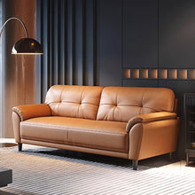 Muatkan imej ke dalam penonton Galeri, Tapia Cowhide Leather Curve Side Arm Latex Sofa
