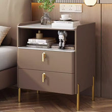 将图片加载到图库查看器，Obrien Slate Top Luxury Gold Bedside Table
