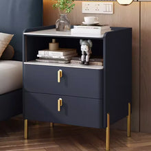 将图片加载到图库查看器，Obrien Slate Top Luxury Gold Bedside Table
