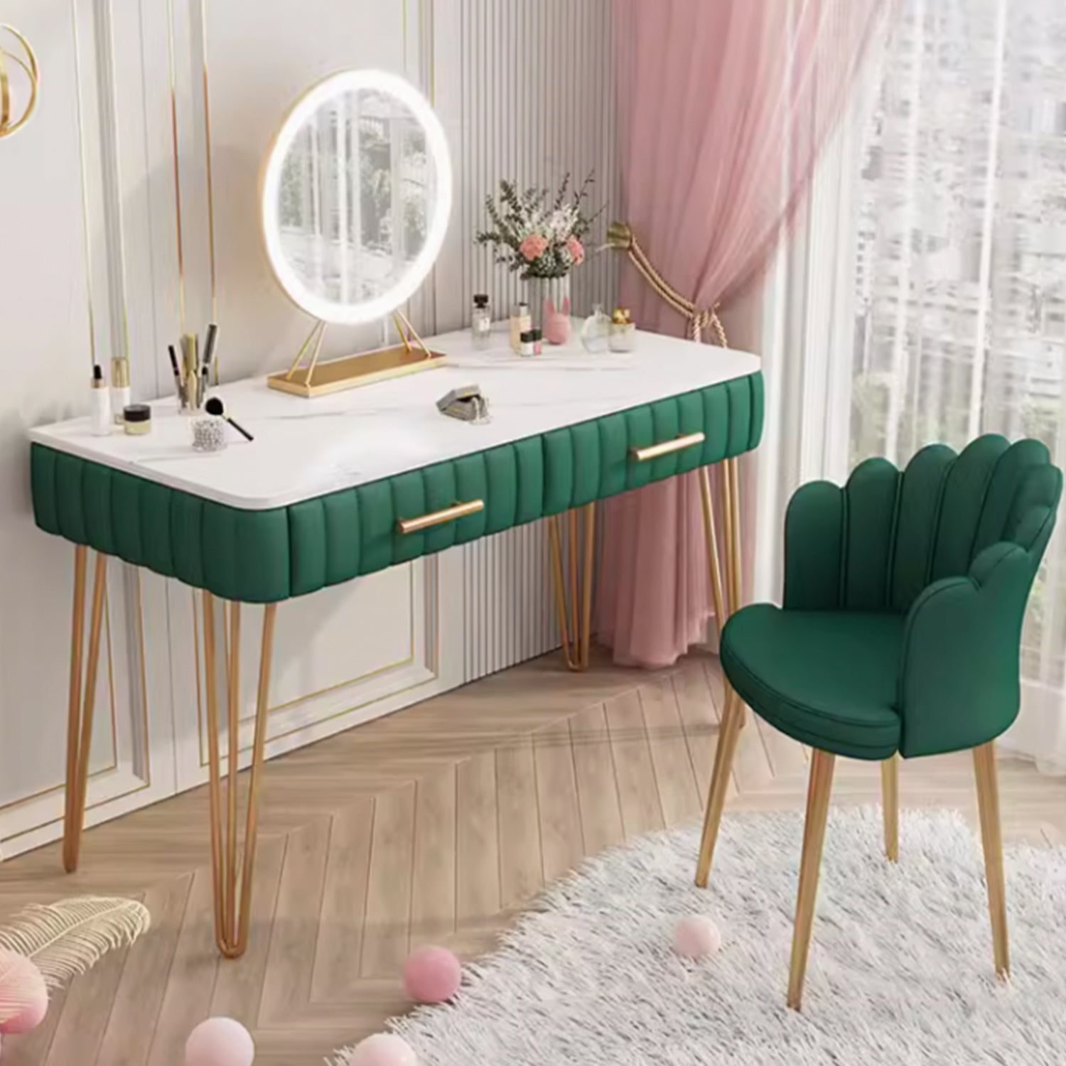 Marilyn Princess Style Gold Legs Dressing Table Set 0.6m to 1m Marilyn Princess Style Gold Legs Dressing Table Set 0.6m to 1m