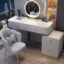 Muatkan imej ke dalam penonton Galeri, Samara Glossy Marble Table Top With Gold Finish Dressing Table 0.8m to 1.2m
