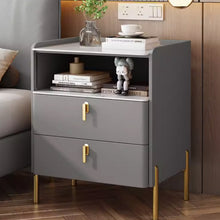 Load image into Gallery viewer, Obrien Slate Top Luxury Gold Bedside Table
