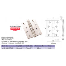 将图片加载到图库查看器，MY HINGE Stainless Steel Hinge MHSH4325FT4B
