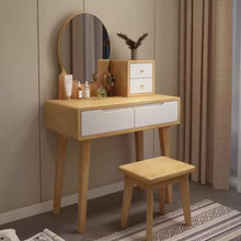 Muatkan imej ke dalam penonton Galeri, Eileen Natural Wood Dressing Table Set 0.6m to 0.8m
