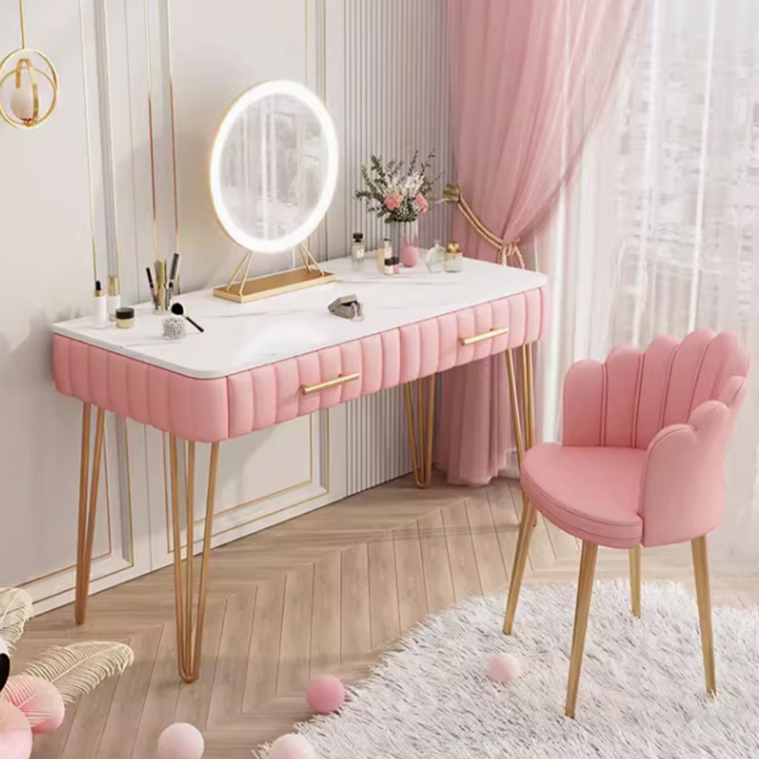 open lace back dress Marilyn Princess Style Gold Legs Dressing Table Set 0.6m to 1m