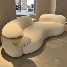Muatkan imej ke dalam penonton Galeri, Karis Italian Curved Pea Fabric Sofa With Tray Table
