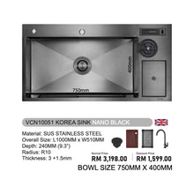将图片加载到图库查看器，VULCANO Korea Sink Nano Silver Black VCN10051
