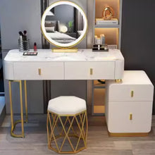 Muatkan imej ke dalam penonton Galeri, Samara Glossy Marble Table Top With Gold Finish Dressing Table 0.8m to 1.2m
