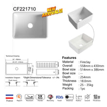 Muatkan imej ke dalam penonton Galeri, CAVARRO Fireclay Square &amp; Flat Kitchen Sink [White] CFS241810/301810/331810

