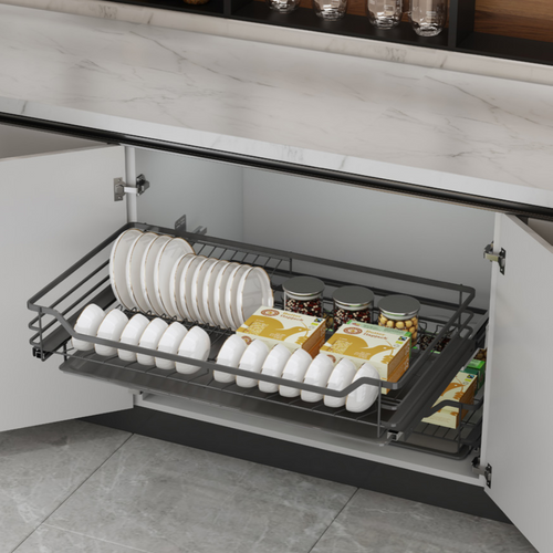 MIRAI Four Side Dish Rack With Undermount Soft Closing Slide - Dark Grey