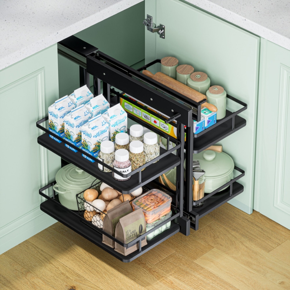 MIRAI Magic Corner Basket With Soft Closing Slide - Dark Grey