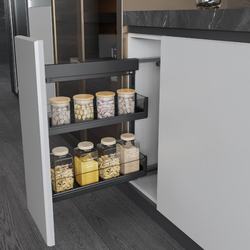 MIRAI Side Mounted Pull Out Basket With Undermount Soft Closing Slide - Dark Grey