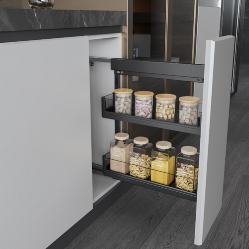 MIRAI Side Mounted Pull Out Basket With Undermount Soft Closing Slide - Dark Grey
