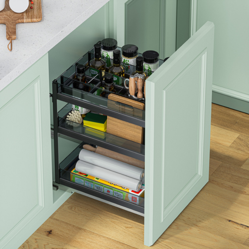 MIRAI Three Layer Double Deck Basket With Undermount Soft Closing Slide - Dark Gery