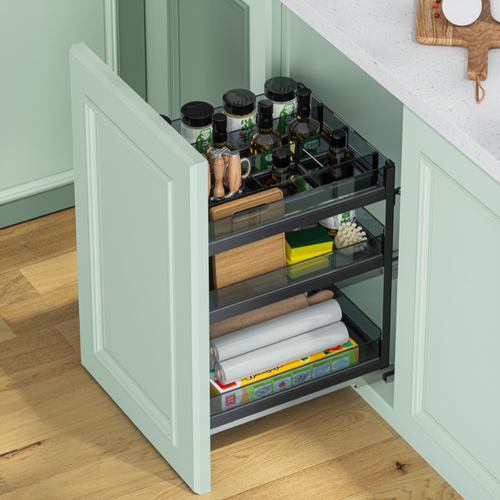 MIRAI Three Layer Double Deck Basket With Undermount Soft Closing Slide - Dark Gery
