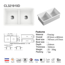 Muatkan imej ke dalam penonton Galeri, CAVARRO Fireclay Undermount Kitchen Sink [White] CL181809/241810/271910/301810/321910
